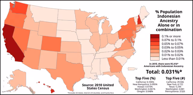 Indonesia Amerika — Americans with Indonesian Ancestry by state as of the 2010 U.S.