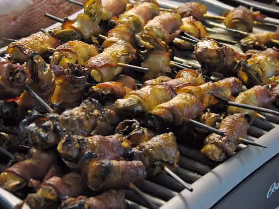 Angels on horseback — Bacon wrapped oysters on skewers