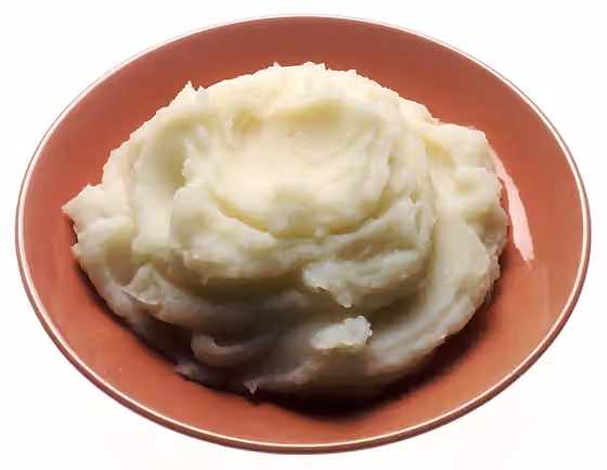 Kentang tumbuk — A small plate with a serving of mashed potatoes.