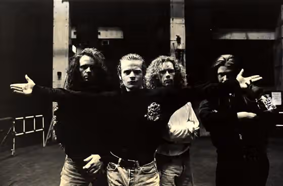 D-beat — English hardcore punk band Discharge at Club Citta in Kawasaki-ku, Kawasaki-shi, Kanagawa-ken, Japan, February 1991