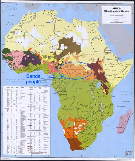 Suku Banda — This is a derivative work of the following image available on wikimedia under creative commons license: File:Africa ethnic groups 1996.jpg