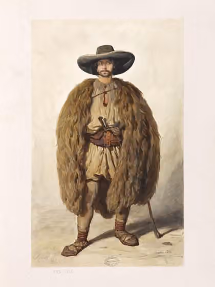 Vlach — Romanian shepherd from Zăbalț (Arad county), by Théodore Valerio, 1852 FNAC PFH-8798 (65).