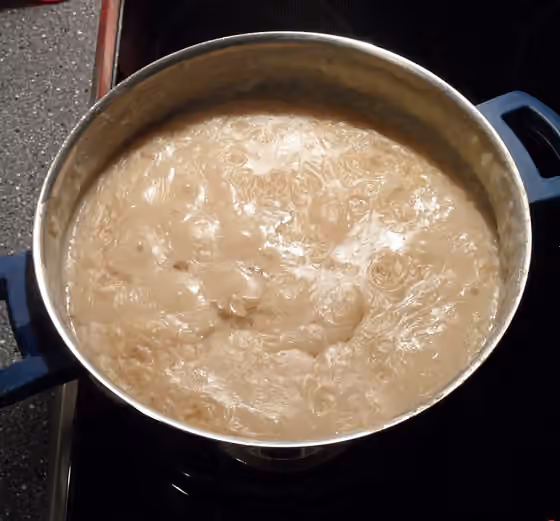 Rumford's Soup — A pot of Rumford’s Soup according to the most basic recipe: pearl barley and dried peas, water, salt, some vinegar (no potatoes).