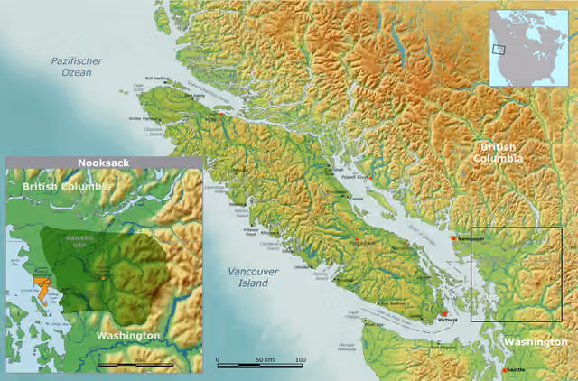 Nooksack people — Map of traditional Nooksack tribal territory and Indian Reservation.