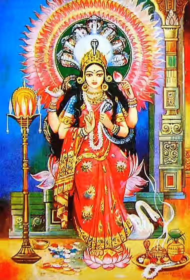 Ojapali — Depiction of Manasā , the snake-goddess in 20th Century Bengali popular art.