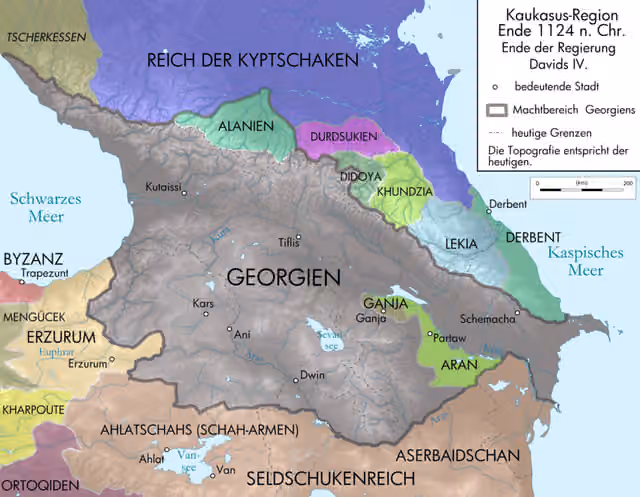 Kipchaks in Georgia — Map of Caucasus Region around 1124 AC in German.