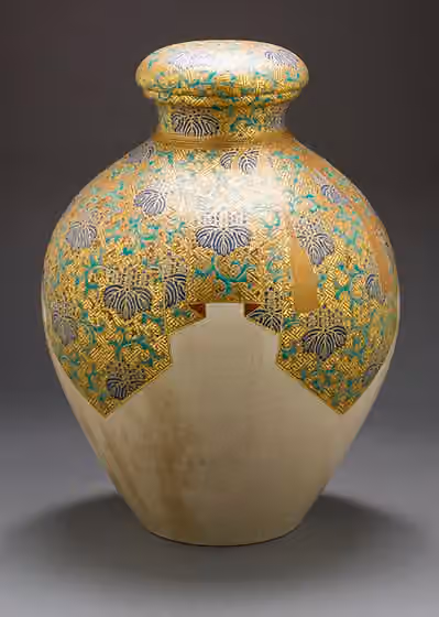 Satsuma ware — Japan, late Edo period (1615-1868), circa 1800-1850 Furnishings; Serviceware Satsuma ware; earthenware with overglaze enamels and gold a) Lid height: 2 1/8 in.