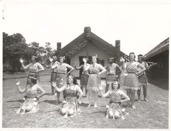 Kapa haka — Tairawhiti Society perform action songs at Whakarewarewa Model Village, Rotorua Maori Concert Party from the Tairawhiti Society perform action songs at Whakarewarewa Model Village, Rotorua.