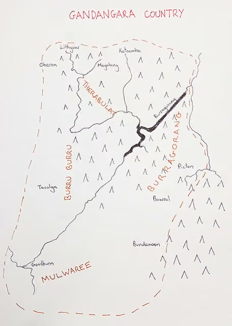 Gandangara — Gandangara Country showing major clans in orange
