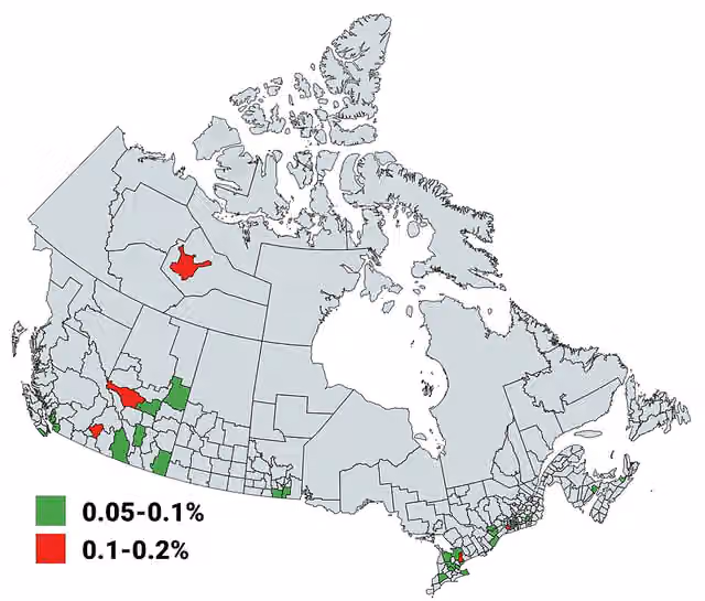Belarusian Canadians — Belarusian Canadians as a percent of population by census division (2021)