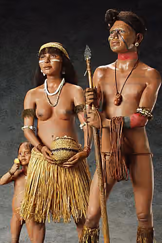 Suku Chumash — Historical Mixed Media Figure of a Native American family of the Chumash tribe produced by artist/historian George S.