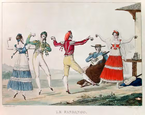 Fandango — Picture of Spanish folk dance by french painter Pierre Chasselat