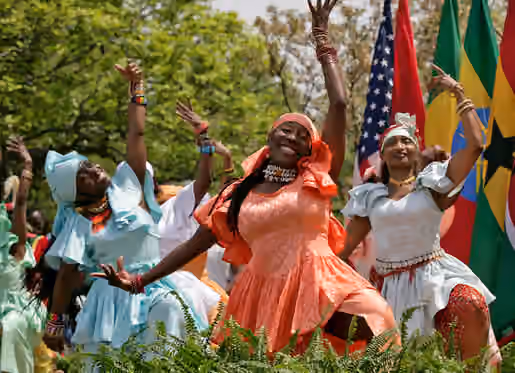 African dance — Members from the Kankouran West African Dance Company performs during a ceremony marking Malaria Awareness Day Wednesday, April 25, 2007, in the Rose Garden, White House.