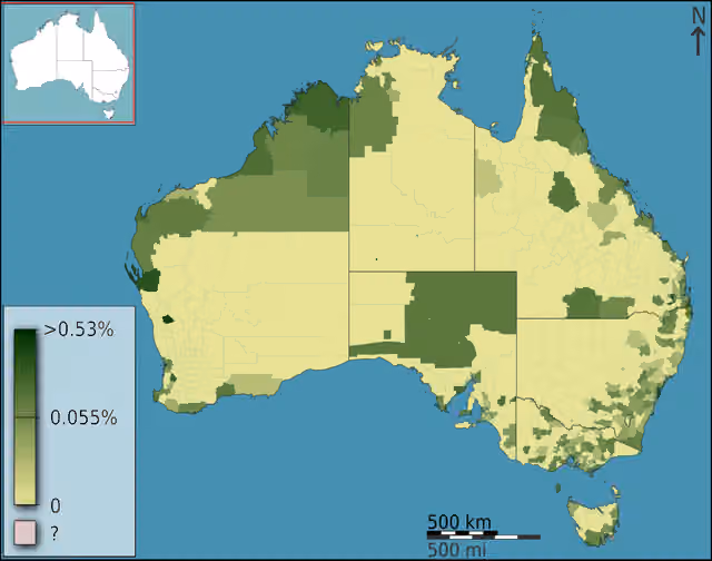 Jepang Australia — People born in Japan as a fraction of total persons, in Australia, Australia, according to the 2011 census results.