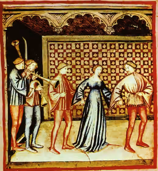 Medieval dance — Tacuina sanitatis (XIV century) 0-svaghi,suono e ballo,Taccuino Sanitatis, Casanatense 4182