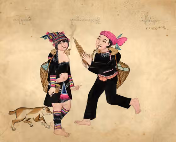 Akha — Akha tribe from a handpainted color manuscript
