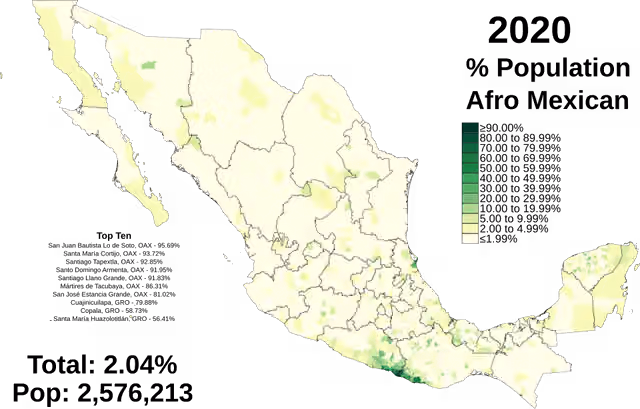 Afro-Mexicans — Distribution of afro descendant people in Mexico, 2020