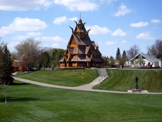 Norwegian Dakotan — Stave church, located in the Scandinavian Heritage Park in Minot, North Dakota , USA.