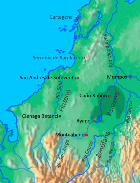 Zenú — Area in Northern Colombia where the Zenú indigenous culture developed from 200 BC until 1600 AD.