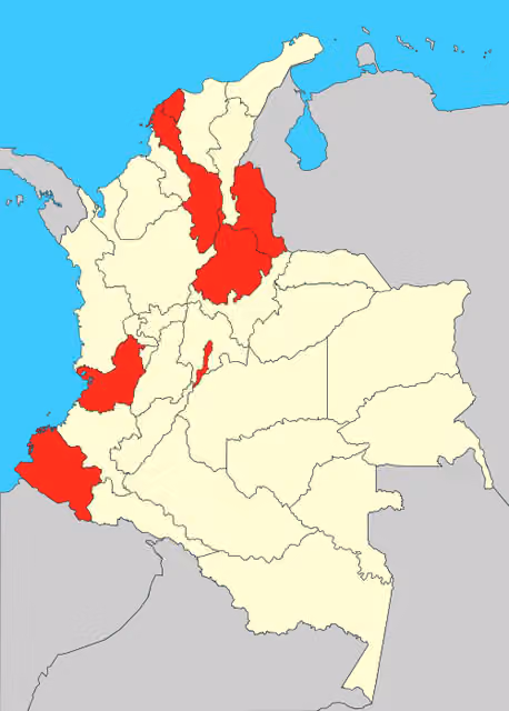Romani people in Colombia — Map of the distribution of the Colombian gipsy language in Colombia