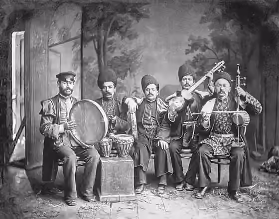 Musik di Azerbaijan — The ensemble of the tar player Sadiqjan, Tbilisi 1878.