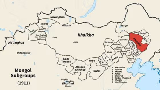 Khorchin Mongols — Territories of the Khorchin subgroup of Mongols in the Qing Empire, 1911