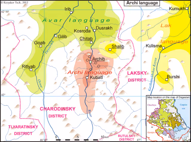 Archi people — Map of Archi language and neighbouring villages.